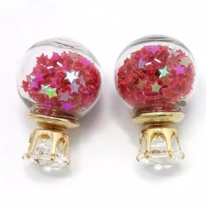 Double Stud Pink Star Confetti Crystal Earrings